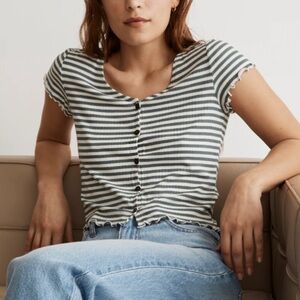 New! Madewell Button-Front V-Neck Tee in Stripe 47126